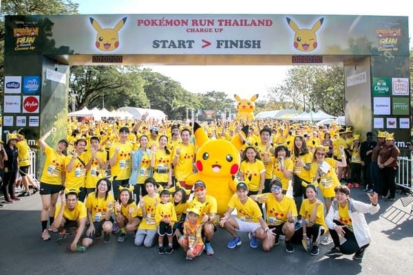 Runners in Pikachu shirts at the Pok&eacute;mon Run Thailand finish line