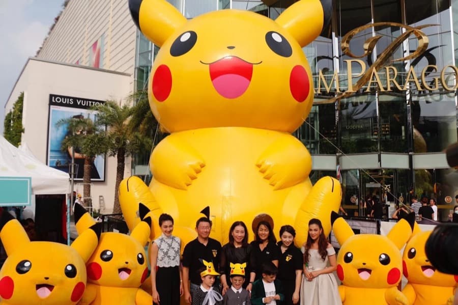 A giant inflatable Pikachu in front of Siam Paragon